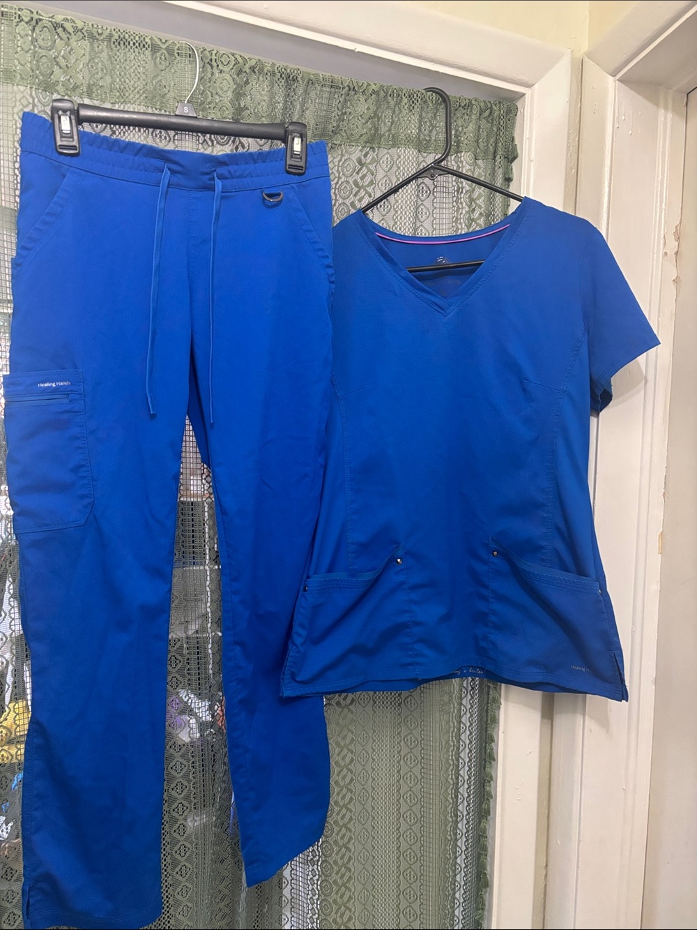 healing hands Royal Blue Scrub Top and Drawstring Jogger Pants